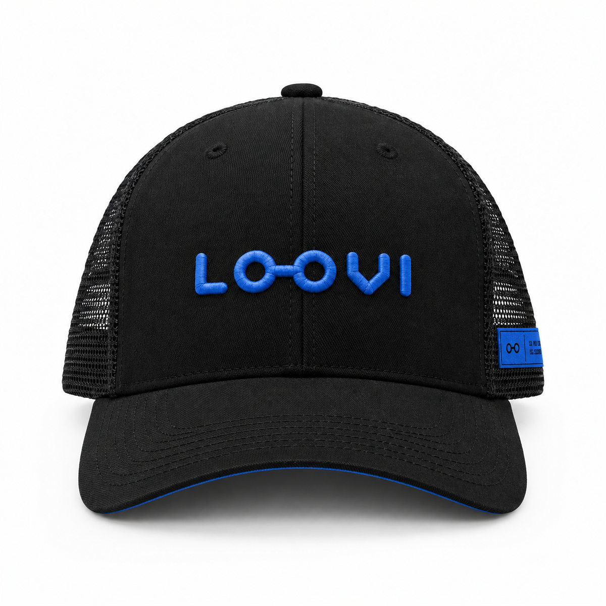 Boné Trucker Preto com Detalhes Azul Royal – Linha Premium Loovi