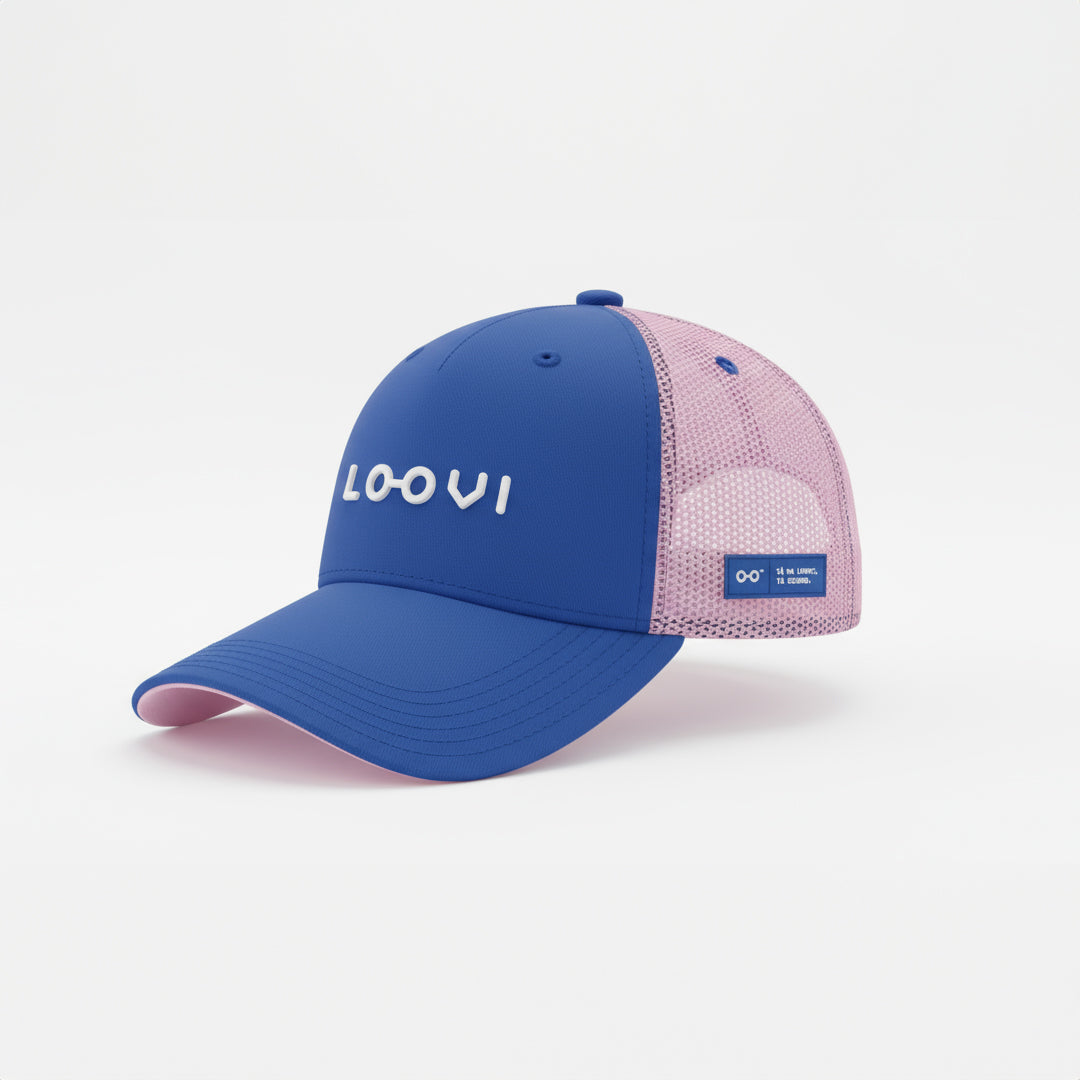 Boné Trucker Infanto Juvenil Azul Royal e Rosa Claro – Linha Premium Loovi