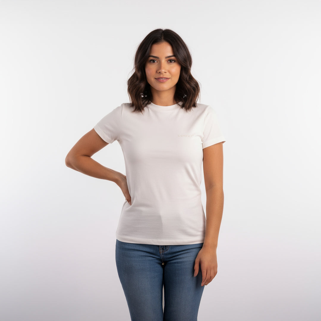 T-Shirt Feminina Gola Alta – Algodão Egípcio